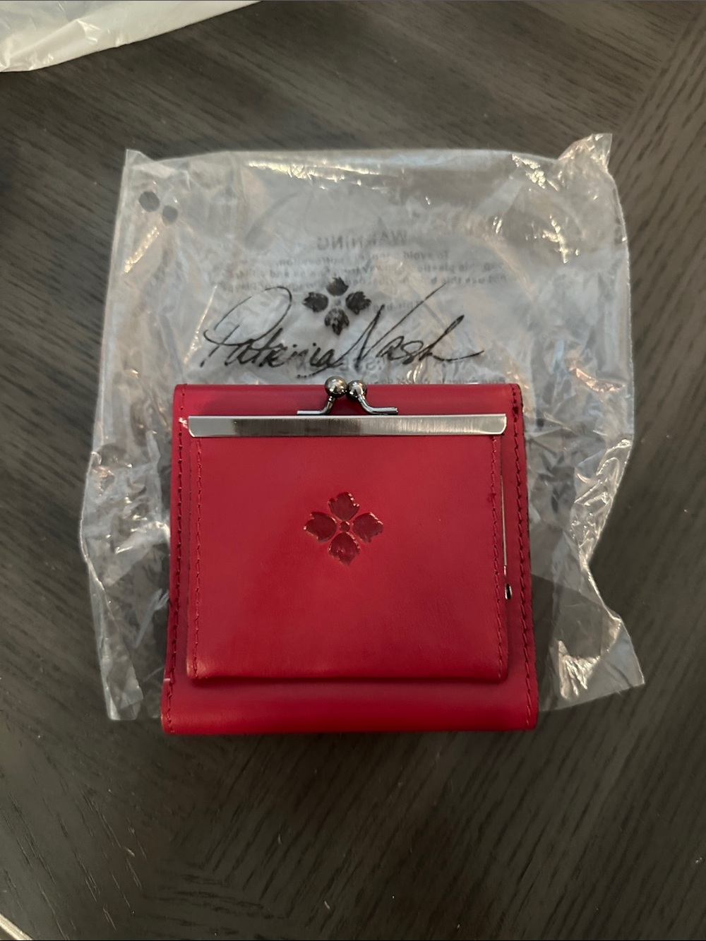 Patricia Nash Red Leather Bifold Card Wallet with Coin Flap